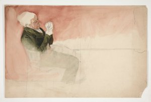 Man zittend, onderzoekt de binnenkant van een kom - (onbekende illustratie) door Edwin Austin Abbey