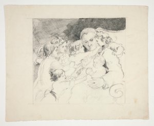 Man met kinderen om hem heen - niet-geïdentificeerde illustratie door Edwin Austin Abbey