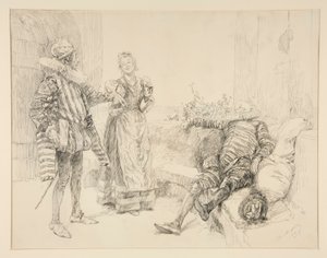Maria, Sir Andrew en Toby, illustratie voor Act I, Scene iii, Driekoningenavond