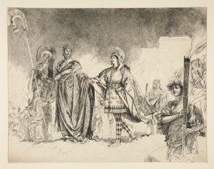 Huwelijksmorgen van Theseus en Hippolyta (studie voor .1036) - Enter Theseus, uit Een Midzomernachtsdroom door Edwin Austin Abbey