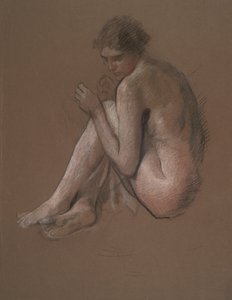 Zittende naakte vrouwelijke figuur