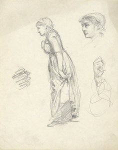 Blad met studies: vrouw, hoofd en handen door Edwin Austin Abbey