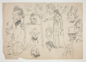 Blad met schetsen van gezichten door Edwin Austin Abbey