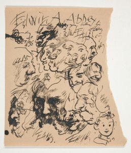Blad met schetsen van hoofden door Edwin Austin Abbey