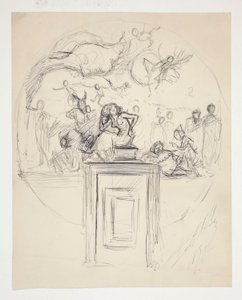 Schets voor een muurschildering boven een deurpost - niet geïdentificeerd door Edwin Austin Abbey