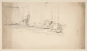 Schets van een boerenerf met een paard door Edwin Austin Abbey