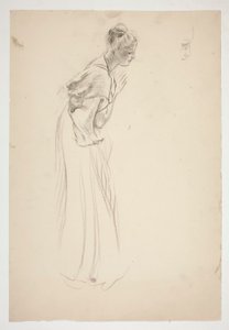 Schets van een vrouw, gebogen en biddend door Edwin Austin Abbey