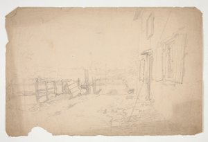 Schets van een exterieur van een landhuis door Edwin Austin Abbey
