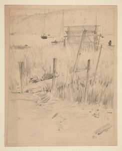 Schets van een oude dok, met onkruid eromheen door Edwin Austin Abbey