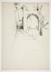 Schets van een buitentrap (Italiaanse pergola, voor boekillustratie) door Edwin Austin Abbey