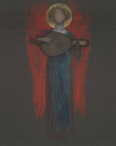 Studie, Engel met Muziekinstrument door Edwin Austin Abbey