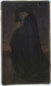 Studie. Man in blauwe mantel, maanlicht door Edwin Austin Abbey