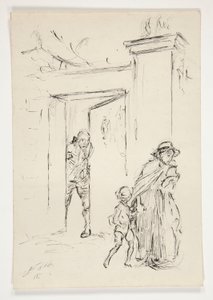Studie voor .1208 - illustratie voor Oliver Goldsmith door Edwin Austin Abbey