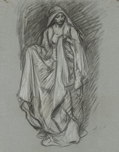 Studie voor gedrapeerde vrouw, figuurstudie voor De zoektocht naar de Heilige Graal (serie van 15 schilderijen voor de Boston Public Library, voltooid in 1901) door Edwin Austin Abbey