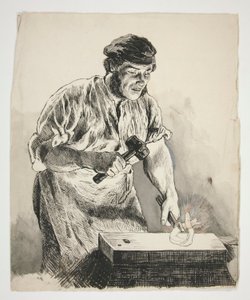 Studie van een smid, ijzer hameren - niet-geïdentificeerde illustratie door Edwin Austin Abbey