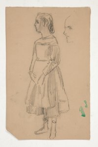 Studie van een jong meisje in schort door Edwin Austin Abbey