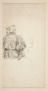 Studie van de rug van een zittende man in XV eeuws kostuum, voor een Shakespeare scène door Edwin Austin Abbey