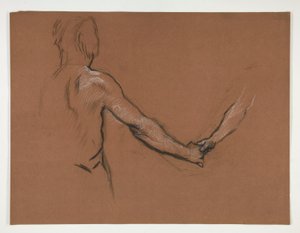 Studie van twee figuren die handen schudden in de door Edwin Austin Abbey