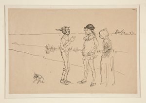 Studie van twee mannen, vrouw en een hond, uit Liefde door Edwin Austin Abbey