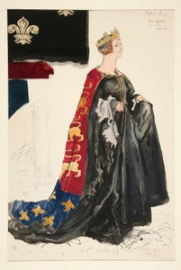 De Koningin (in zwart), kostuumschets voor Henry Irving door Edwin Austin Abbey