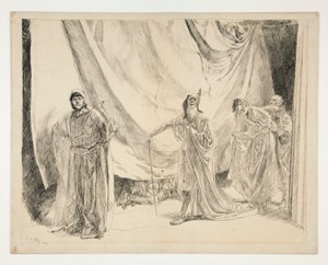 De terugkeer van de spelers, illustratie voor Act V, Scene I, Een midzomernachtsdroom door Edwin Austin Abbey