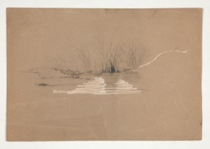 Bomen aan de oever van de rivier (?) door Edwin Austin Abbey