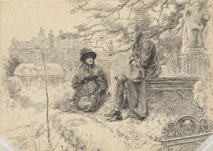 Twee figuren op een kerkhof