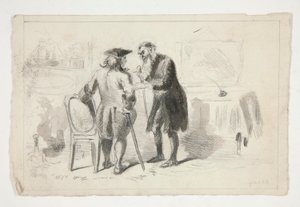 Twee mannen in gesprek in een interieur - niet-geïdentificeerde illustratie door Edwin Austin Abbey