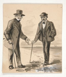 Twee mannen in gesprek aan de kust - niet-geïdentificeerde illustratie door Edwin Austin Abbey