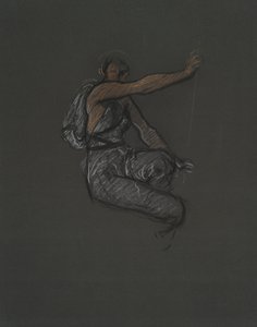 Ongeïdentificeerde figuurstudie voor muurschilderingproject in het Pennsylvania State Capitol Building, Harrisburg, 1902-1911