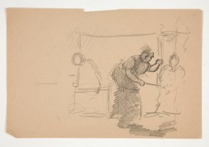 Onbekende illustratie - Studie van keuken met figuur door Edwin Austin Abbey