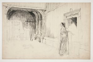 Vrouw en hond in een interieur door Edwin Austin Abbey