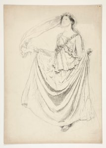 Vrouw in toga met slingers, schets voor een ongeïdentificeerd Shakespeare-stuk door Edwin Austin Abbey