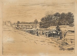Whistler bij Moulsey [Molesey Lock], [1861] door Edwin Edwards