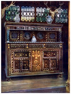 Gesneden en ingelegde eikenhouten kast, 1910 door Edwin Foley