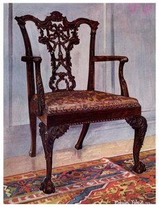 Mahoniehouten armstoel, stijl van Chippendale, 1911-1912 door Edwin Foley