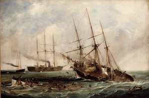 Vernietiging van de Zuidelijke stoomboot Alabama door de Amerikaanse Ironclad Kearsarge, 19 juni 1864 door Edwin Hayes