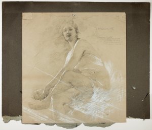 Terpsichore (recto), en dansende vrouwelijke figuur (verso), muurschilderingstudies voor plafond van de salon, residentie van Collis P. Huntington, nu Yale University Art Gallery door Edwin Howland Blashfield