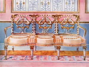 Witte Vergulde en Geschilderde Sofa--Pergolesi Invloed