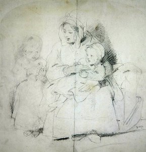 Een moeder met twee kinderen door Edwin Landseer