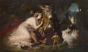 Scène uit Een Midzomernachtsdroom. Titania en Bottom