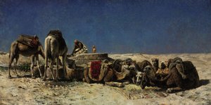Kamelen naast een waterput door Edwin Lord Weeks