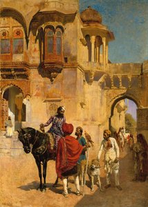 Vertrek voor de jacht op de binnenplaats van een paleis van Jodhpore door Edwin Lord Weeks