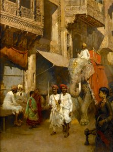 Promenade op een Indiase straat door Edwin Lord Weeks