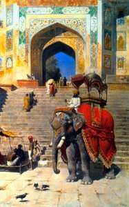 Koninklijke Olifant bij de Poort van de Jami Masjid, Mathura, 19e of begin 20e eeuw door Edwin Lord Weeks