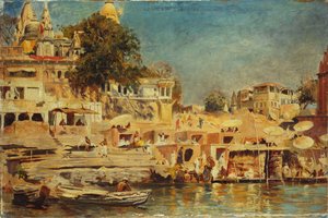 Uitzicht op de Ghats in Benares