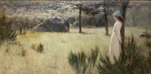 De Jonge Herderin en Haar Geit in een Lentepasture door Edwin Sherwood Calvert