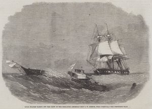 HMS Diadem haalt de bemanning van het ontmastte Amerikaanse schip C W Connor, nabij Bermuda, van boord door Edwin Weedon