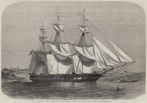HMS Euryalus, het schip waarin Prins Alfred zijn eerste zeereis maakt
