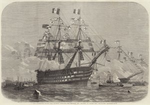 De Feesten van Cherbourg, Hare Majesteit bezoekt de Keizer en Keizerin aan boord van de Bretagne door Edwin Weedon